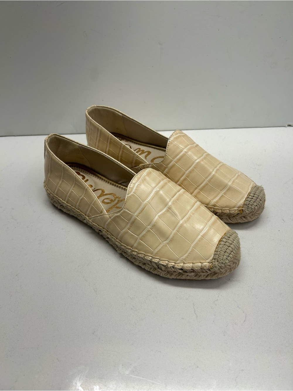 Sam Edelman Cream Croc-Embossed Espadrille Flats Size 8